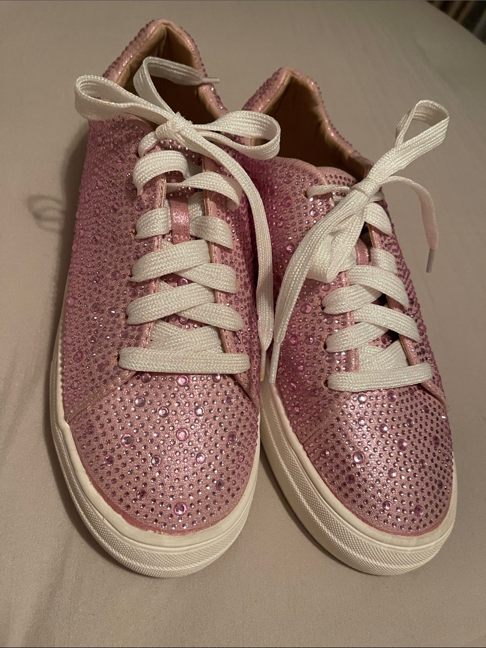 Pink Rhinestone Women's Lace-Up Sneakers